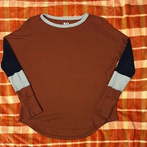 SO Brown and Black Colorblock Long Sleeve Top
